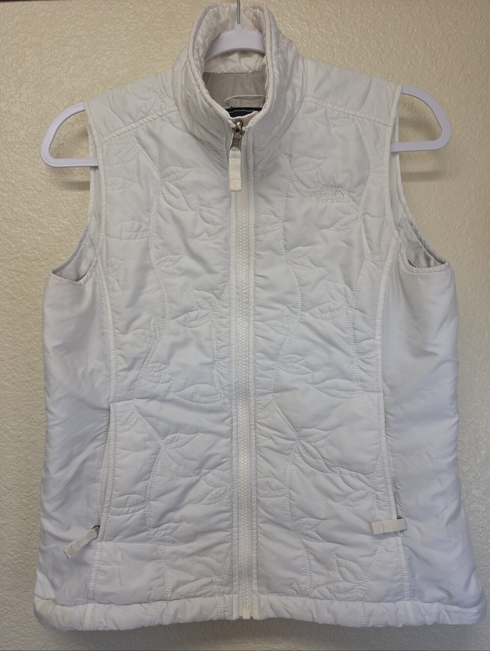 The North Face White Down Puffer Vest Full Zip Logo Women Sz Small 3 Pockets
